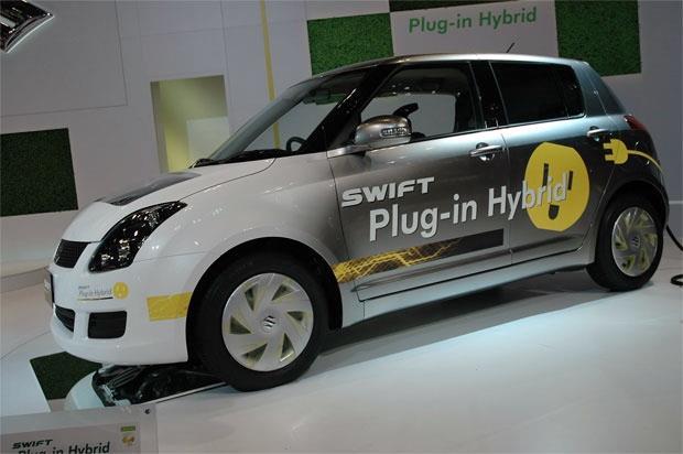 Une Suzuki Swift équipée d’un groupe hybride rechargeable (Salon de Tokyo 2009). Cette version va être testée en Inde