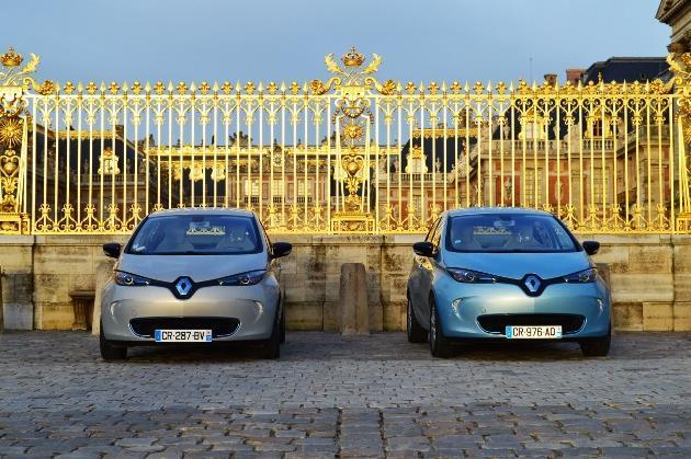 La citadine électrique Renault ZOE au Château de Versailles, à l’occasion de son premier anniversaire (janvier 2014)