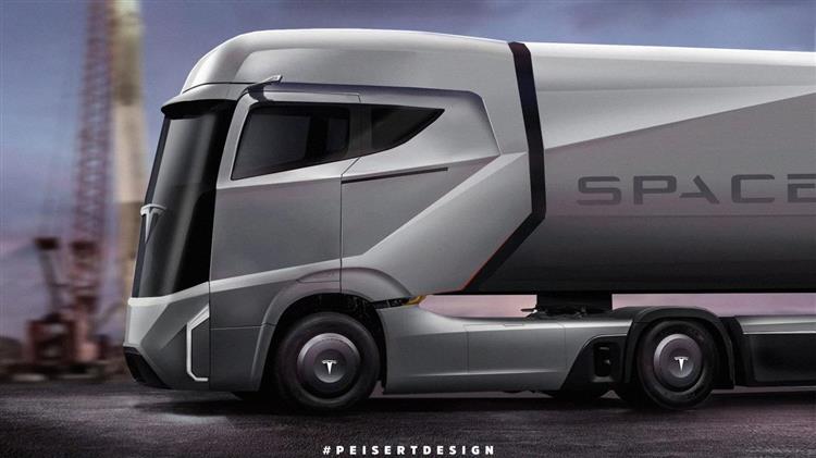 En septembre 2017, Tesla présentera officiellement son premier camion électrique probablement doté d’un système de conduite autonome (crédits : Peisert Design)
