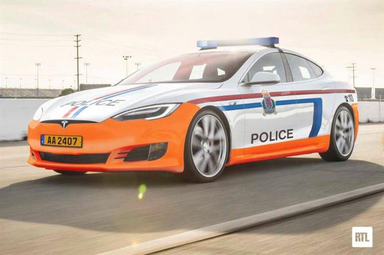 La police luxembourgeoise s’apprête à tester sur une durée de deux ans des Tesla Model S électriques lors de ses missions sur autoroutes (crédits : RTL)