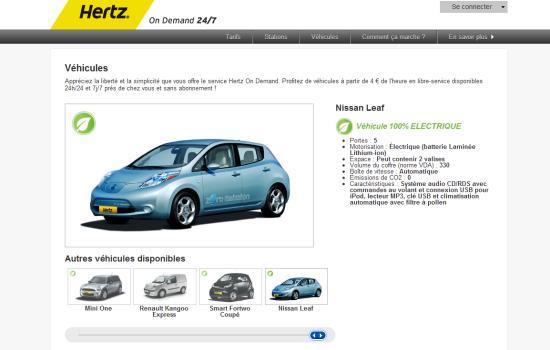Un seul exemplaire de la Nissan LEAF électrique est actuellement disponible dans la flotte parisienne d'Hertz on Demand